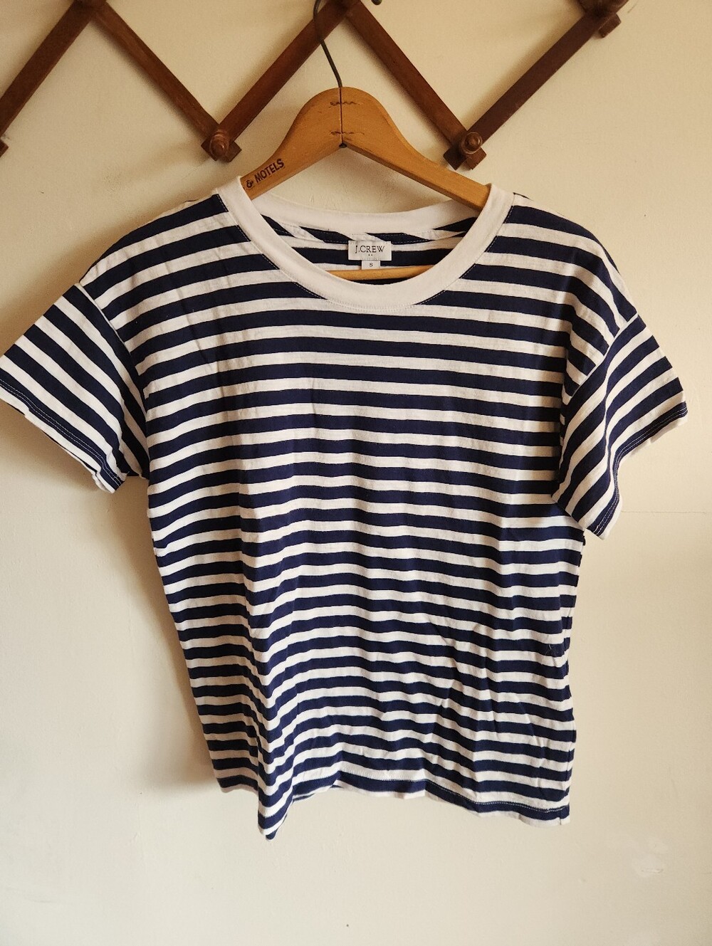 J. Crew 100% Cotton Navy White Striped Short Sleeve Tee Small Nautical